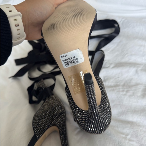 Aldo Black Strappy Heels with Silver Accents - Picture 3 of 4